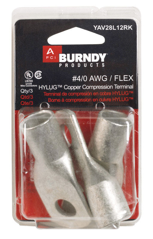 Burndy  Insulated Wire  Ring Terminal  Silver  3 pk