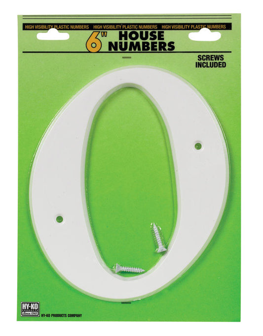 Hy-Ko 6 in. White Plastic Number 0 Mounting Screws 1 pc. (Pack of 5)