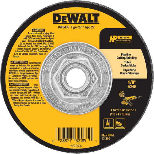 DeWalt High Performance 4-1/2 in. D X 1/8 in. thick T X 5/8 in. S Metal Grinding Wheel 1 pc (Pack of 10)
