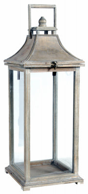Rustic Garden Candle Lantern, Wood & Glass, Small
