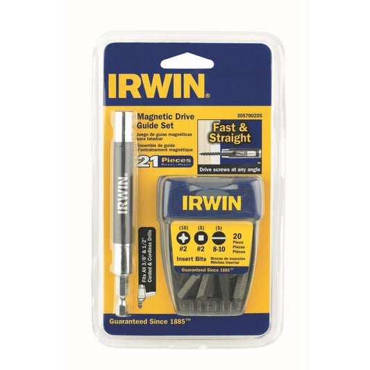 Irwin Phillips/Slotted/Square Drive Guide Bit Set S2 Tool Steel 21 pc