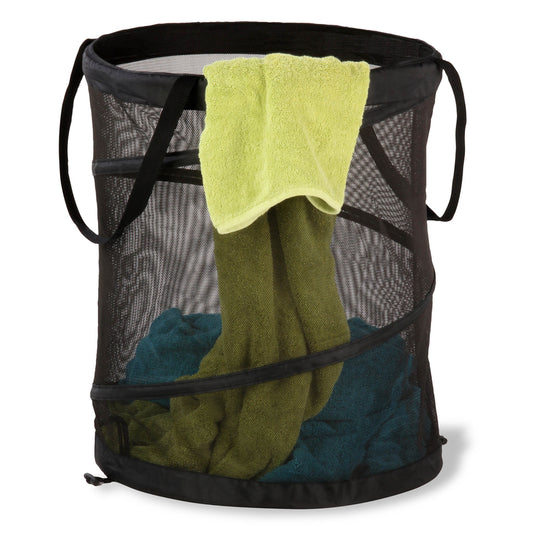 Honey-Can-Do Black Mesh Fabric Collapsible Pop-up Laundry Hamper