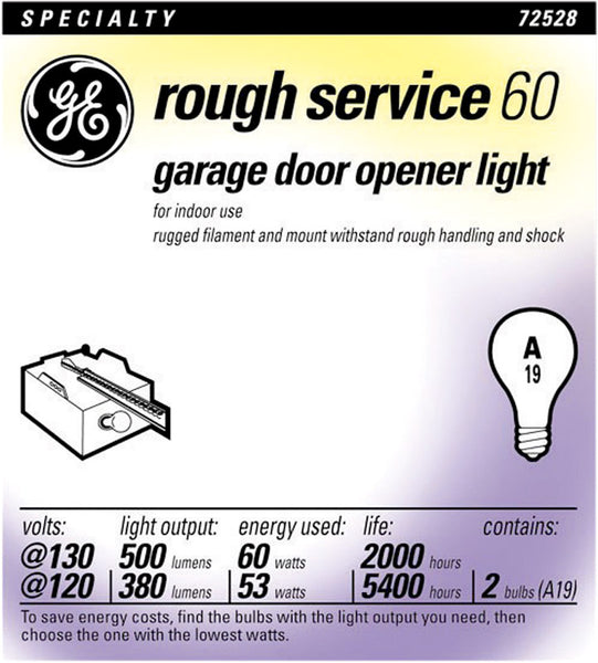 GE Lighting  rough service  53/60 watts A19  Incandescent Light Bulb  380/500 lumens White (Frosted)