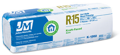 R15 Kraft Faced Batt Insulation, 67.8-Sq. Ft. Coverage, 15 x 93-In.
