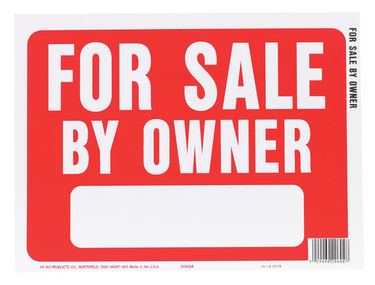 Hy-Ko English For Sale by Owner Sign Plastic 9 in. H x 12 in. W (Pack of 10)