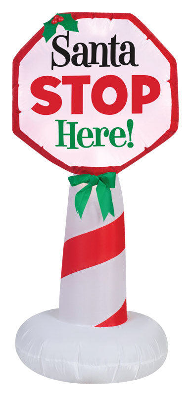 Gemmy  Airblown  LED  White  Santa Stop Here Sign  Inflatable