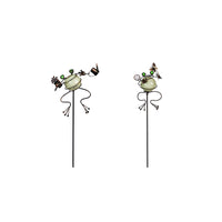 Luminous Garden Green Glass/Iron 32 in. H Glow-in-the-Dark Frog Outdoor Garden Stake (Pack of 12)