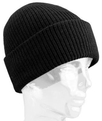 Watch Cap, Black Worsted Wool, One Size