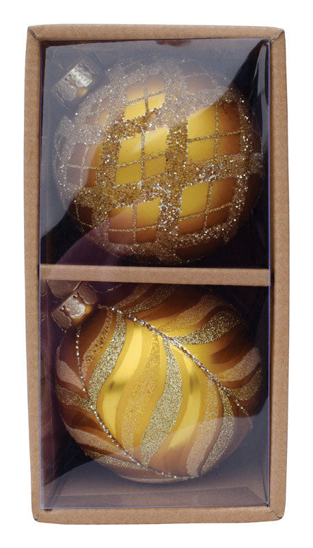 Celebrations  Decorative  Christmas Ornaments  Gold  Glass  2 pk (Pack of 2)