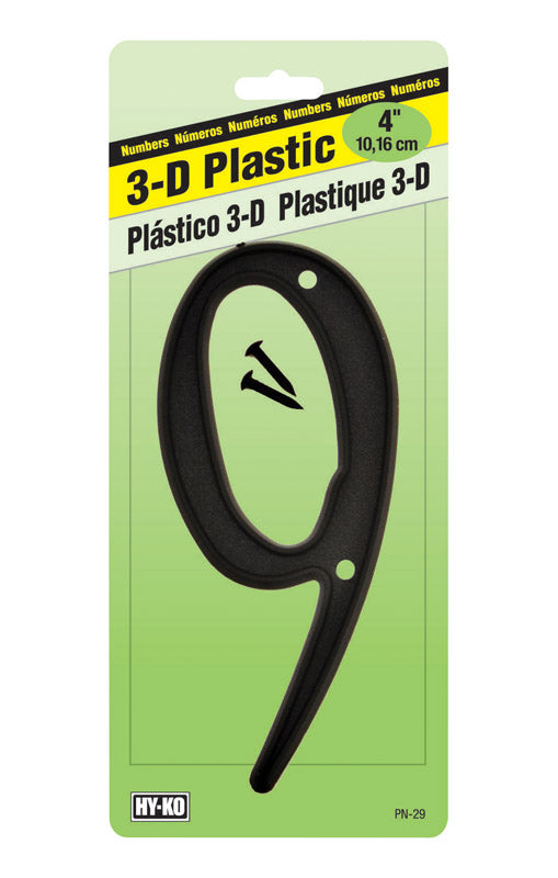 Hy-Ko 4 in. Black Plastic Nail-On Number 9 1 pc.