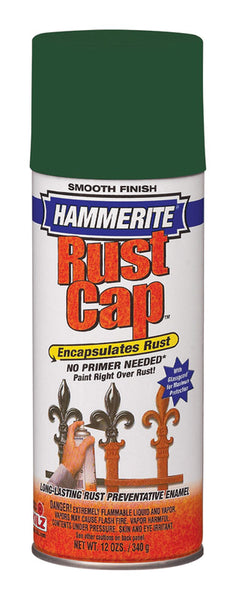 Spray de acabado de esmalte verde oscuro liso con acabado antioxidante Hammerite Rust Cap de 12 oz (paquete de 6)