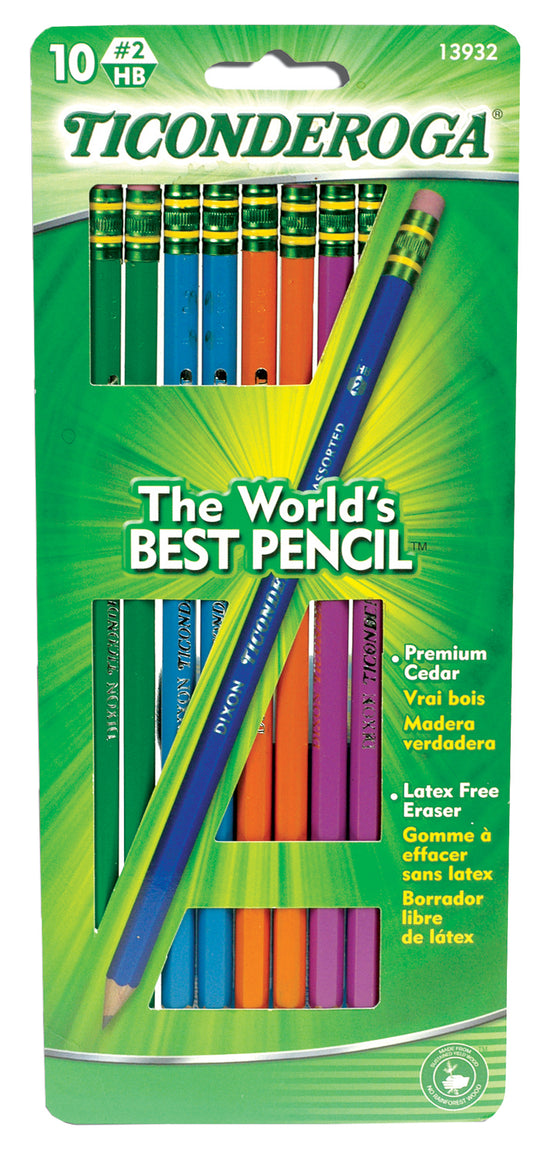 Ticonderoga 13932 #2 Pencils Assorted Colors 10 Count