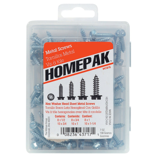 Homepak Assorted in. Slotted Hex Head Zinc Sheet Metal Screw Kit