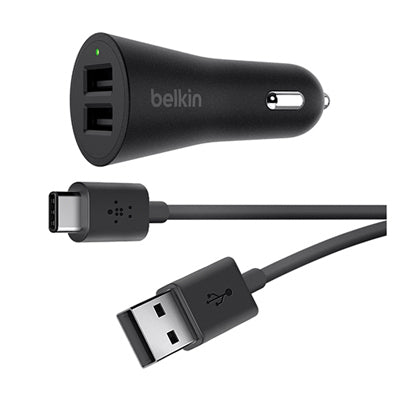 Boost Up 2-Port Car Charger + USB-A To USB-C Cable, Black, 4-Ft.