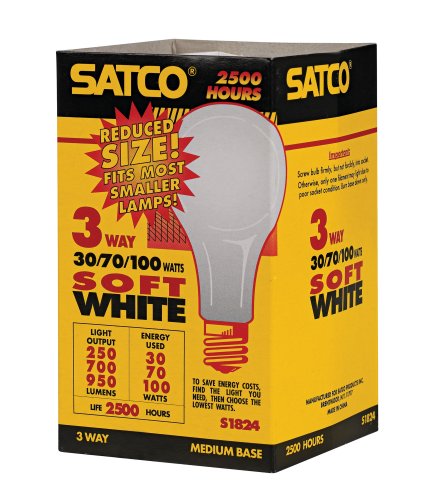 Lámpara de techo de 3 vías Satco 30/70/100 W A21, base mediana, blanco suave, 120 V