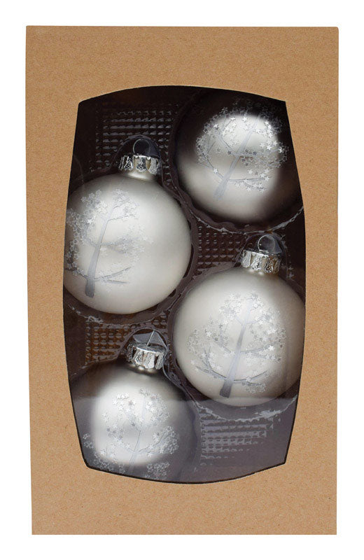 Celebrations  Painted Trees  Christmas Ornaments  Silver  Glass  4 pk (Pack of 4)