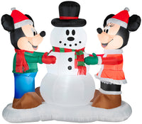 Gemmy White 61.81 in. Mickey and Minnie with Snowman Inflatable