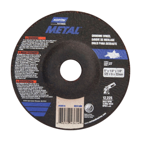 Norton  5 in. Dia. x 1/4 in. thick  x 7/8 in.   Grinding Wheel  1 pc.