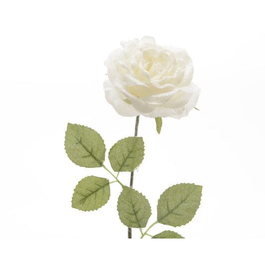 Decoris Long Stem Rose Christmas Decoration White Silk 1 pk (Pack of 36)