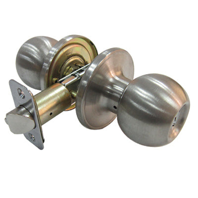 Entry Lockset, Ball-Style Knob, Stainless Steel (Pack of 3)