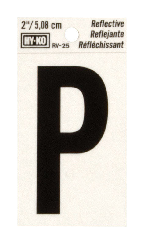 Hy-Ko 2 in. Reflective Black Vinyl Letter P Self-Adhesive 1 pc. (Pack of 10)