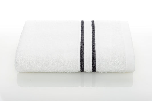 Lagoon Collection 100% Genuine Cotton Hand Towel White With Colored Lines 18X26 In (46X66 Cm) Smoke P. Gray