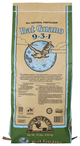 Fertilizante totalmente natural de guano de murciélago Down To Earth 02786 de 10 libras 9-3-1
