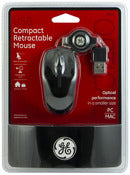 GE Lighting 98820 Black USB Compact Retractable Mouse