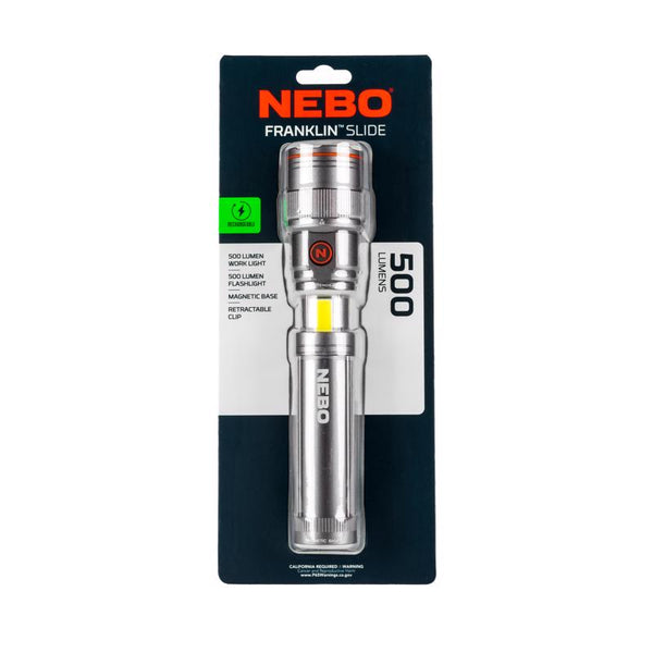 Linterna de trabajo LED NEBO Franklin Slide de 500 lm en gris tormenta con batería 18650