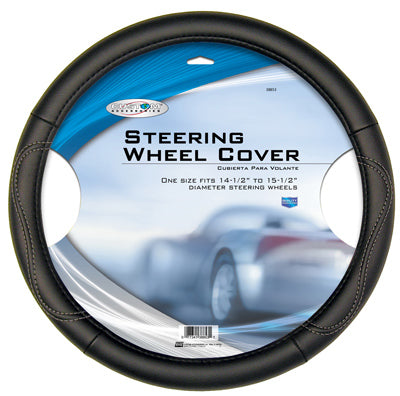 Steering Wheel Cover, Black Leatherette, One Size