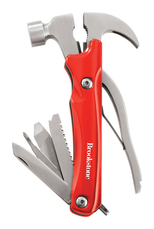 BROOKSTONE Stainless Steel Red Compact 10-in-1 Multi-Tool