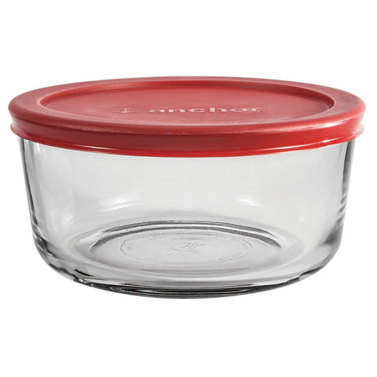 Anchor Hocking 91548L20 4 Cup Round Kitchen Storage With Red Lid (Pack of 4)