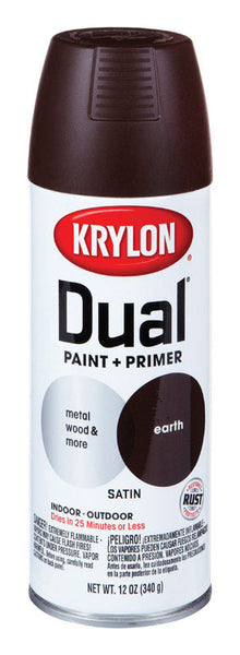 Pintura en aerosol + imprimación Krylon Dual Satin Earth de 12 oz (paquete de 6)