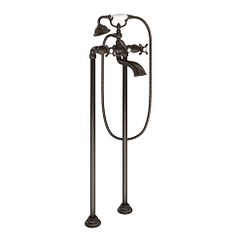 Oil rubbed bronze two-handle tub filler includes hand shower