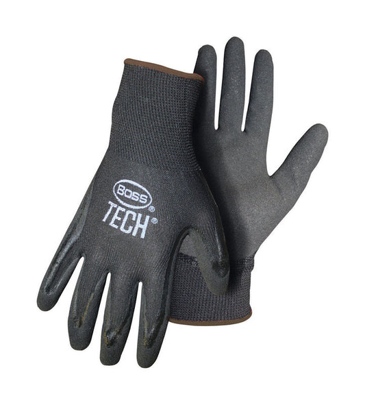 Boss Tech Nonslip Grip Nitrile Coated/Nylon Black Breathable Indoor/Outdoor Men's Gloves Medium