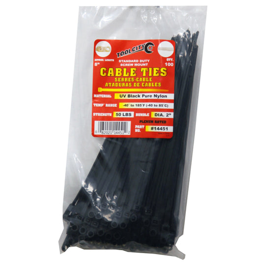 Tool City  8 in. L Black  Cable Tie  100 pk
