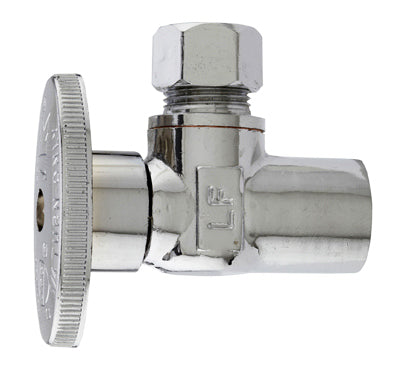 Angle Supply Stop Valve, 1/4 Turn, Chrome, 1/2-In. Copper Sweat x 3/8-In. O.D. Compression