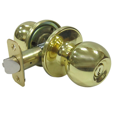 Ball-Style Knob Entry Lockset, Polished Brass (Pack of 3)