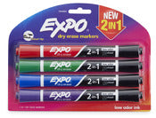 Expo 1944655 Chisel Tip Dry Erase 2-In-1 Markers Assortment 4 Count