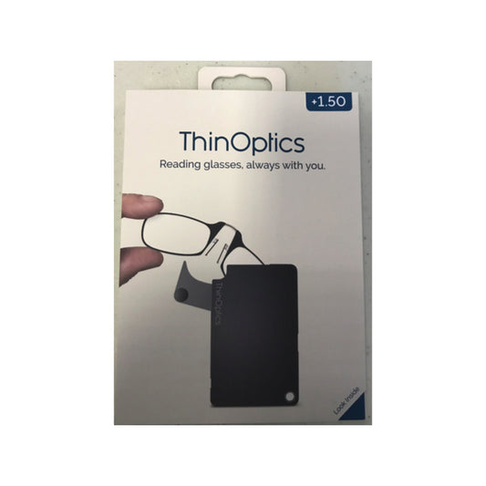 ThinOptics Polycarbonate Black +1.50 Power Reading Glasses with FlashCard Case