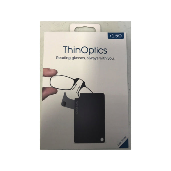 Gafas de lectura ThinOptics de policarbonato negro de potencia +1,50 con estuche para tarjetas de memoria