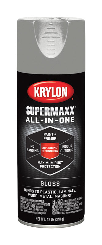 Krylon SuperMaxx Gloss Classic Gray Paint + Primer Spray Paint 12 oz. (Pack of 6)