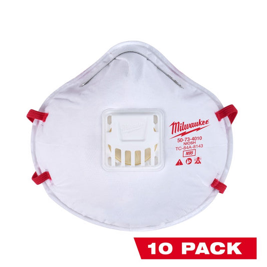 Milwaukee  N95  Respirator  Valved White  10 pk