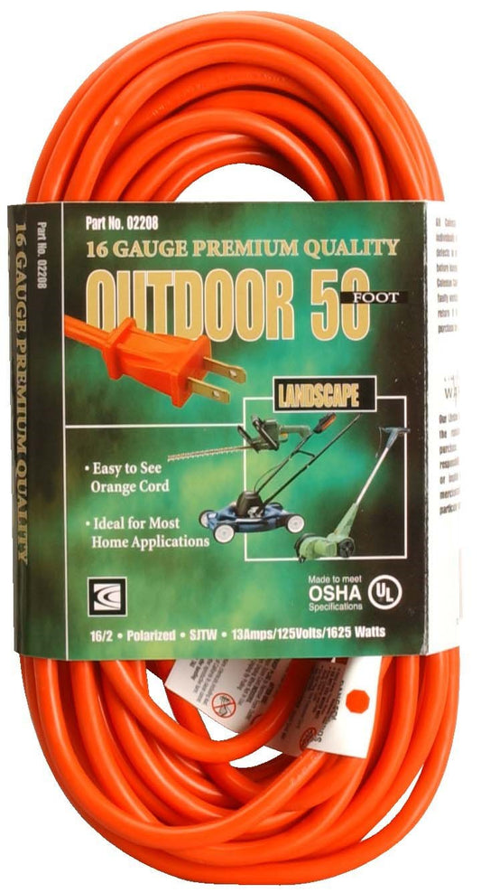 Coleman Cable 02208 50' Orange Vinyl Outdoor Extension Cord                                                                                           