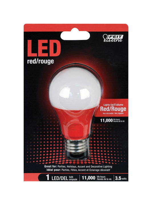 Feit Electric A19/R/10KLED 3.5 Watt Red Non-Dimmable A19 LED Light Bulb (Pack of 4)
