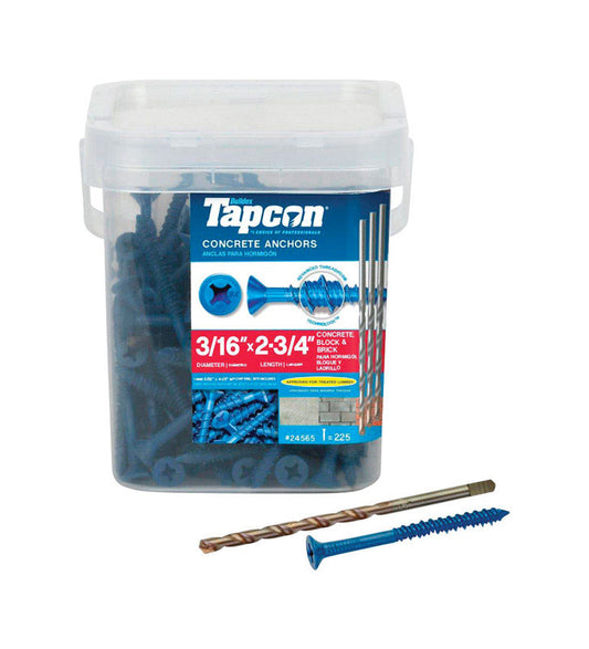 Tapcon 3/16 in. D X 2-3/4 in. L Steel Flat Head Concrete Screw Anchor 225 pk