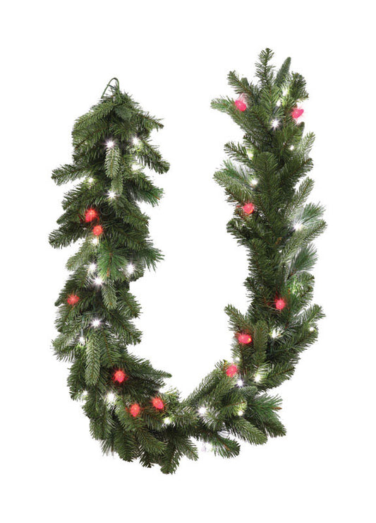 Celebrations  Prelit Green  LED Garland  6 ft. L Pure White/Red