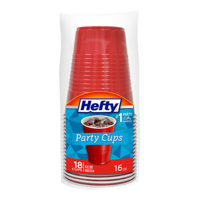 Party Cup, Plastic, Red, 16-oz., 18-Ct.