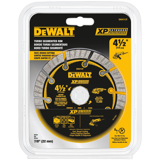 DeWalt XP Extended Performance 4-1/2 in. D X 5/8 in. Diamond Turbo Segmented Cut-Off Blade 1 pc