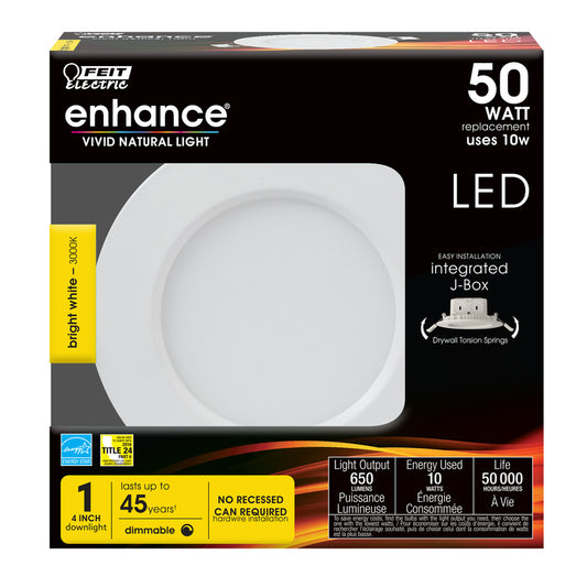 Feit Electric Enhance White 4 in. W LED Canless Recessed Downlight Kit 10 W